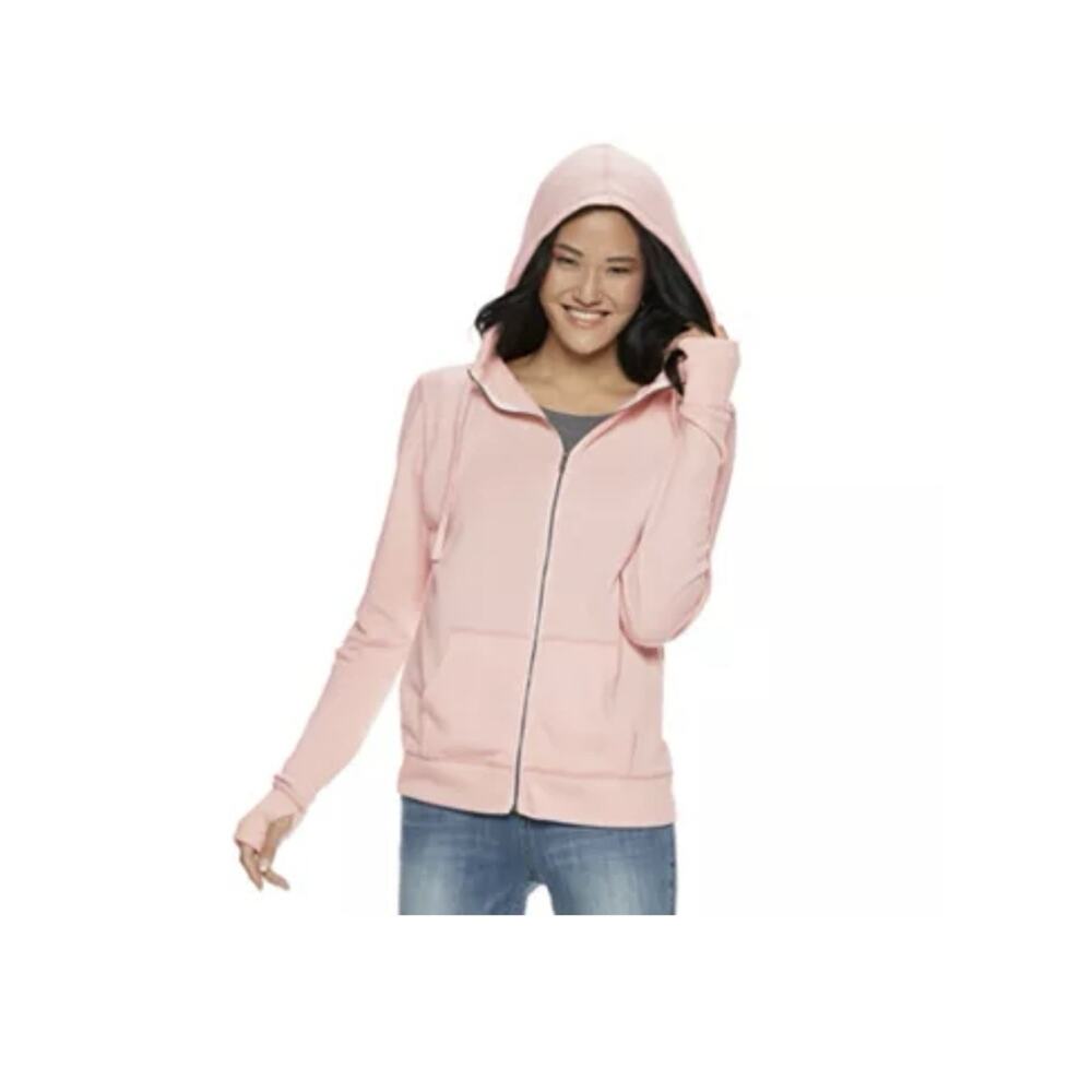 SO Blush Pink Solid Lightweight Full Zip Up Hoodie Jacket Size XS